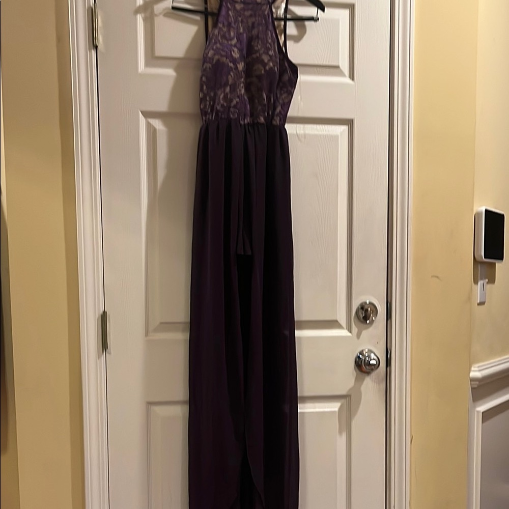 🏖️ Emerald Sundae Purple Halter Gown with Hot Pants, Size S